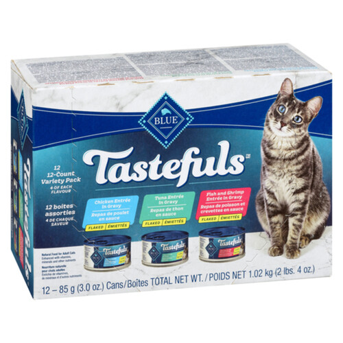 Blue Tastefuls Natural Adult Wet Cat Food Entrée Flaked Chicken in Gravy / Tuna in Gravy / Fish and Shrimp in Gravy 12 x 85 g