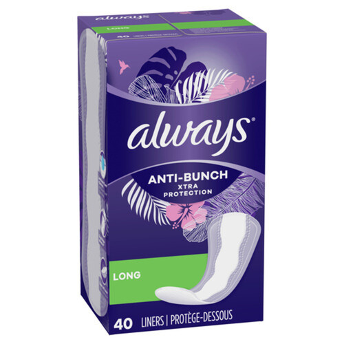 Always Anti Bunch Panty Liners Long Unscented 40 Count - Voilà