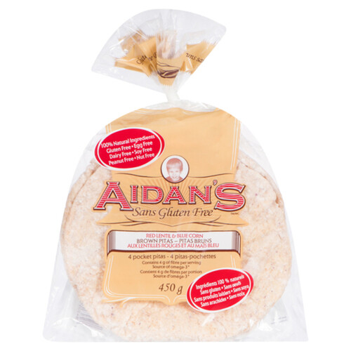 Aidan's Gluten-Free Pitas Red Lentil Blue Corn Brown 450 g (frozen)