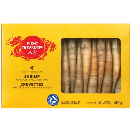 Eight Treasures Frozen Shrimp Raw Head On 40-50 Count 400 g