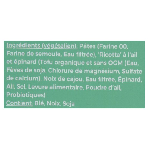 Living Tree Foods Raviolis à base végétale ail épinards et ricotta surgelés végétalien 250 g