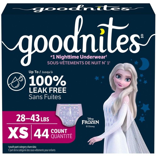Goodnites Girls Nighttime Underwear Size XS (28-43 lbs) 44 Count