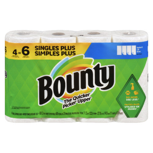 Bounty Paper Towel Single Plus 2-Ply 4 Rolls x 68 Sheets