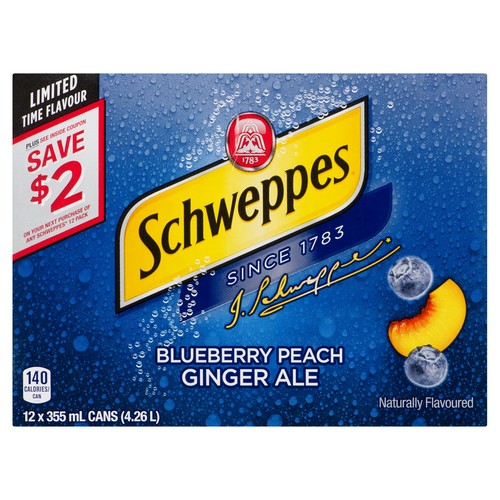 Schweppes Ginger Ale Blueberry Peach 12 x 355 ml (cans)