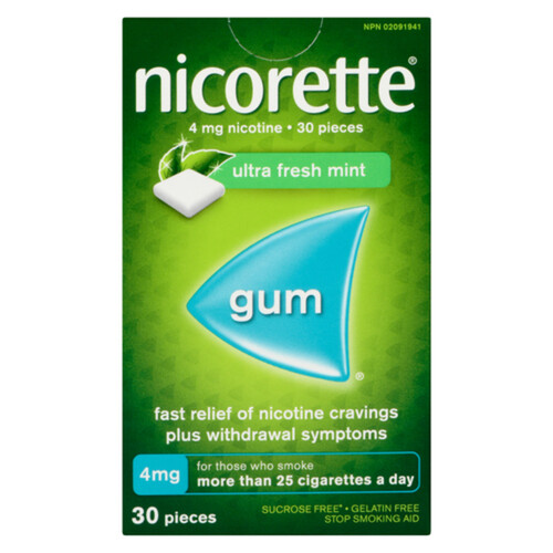 Nicorette 4 mg Anti-Smoking Aid Chewing Gum Ultra Fresh Mint 30 Count