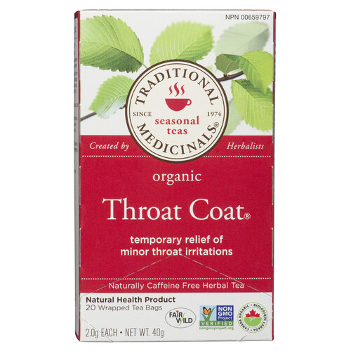 Traditional Medicinals Organic Herbal Tea Throat Coat 20 Tea Bags