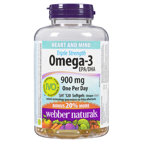 Webber Naturals Omega-3 900 mg Triple Strength 120 Softgel Capsules