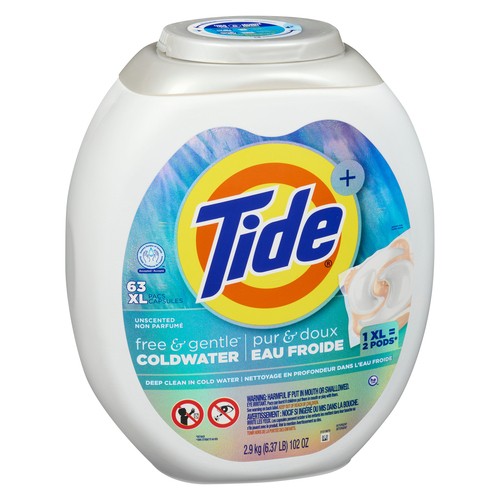 Tide Laundry Detergent Pods Free & Gentle Cold Water Unscented 63 Pacs