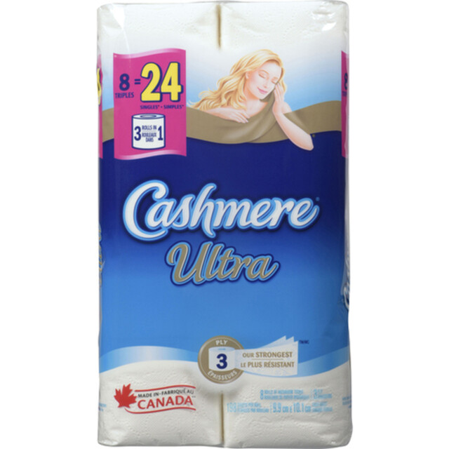 Cashmere Toilet Paper Ultra 3 Ply 8 Triple Rolls x 198 Sheets Voilà