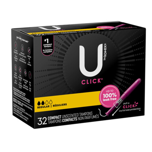 U by Kotex Click Comfort Tampons Regular Absorbency Unscented 32 Count