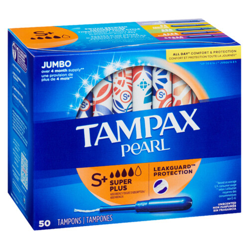 Tampax Pearl Tampons Super Plus Unscented 50 Count