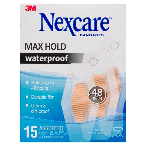 3M Nexcare Max Hold Waterproof Bandages 15 Assorted