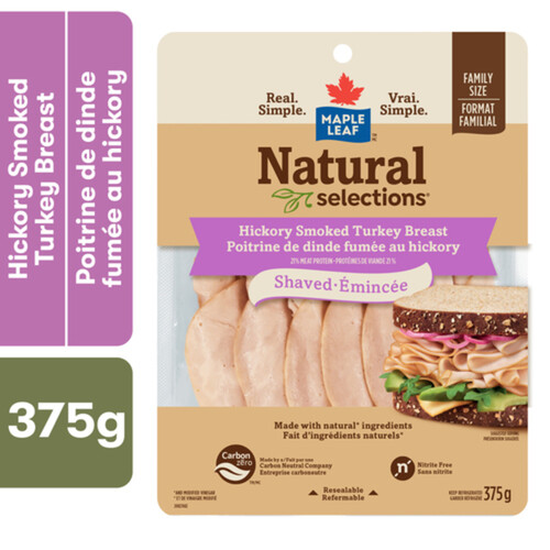 Maple Leaf Natural Selections Deli Shaved Turkey Breast Hickory Smoked Family Size 375 g