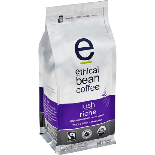 Ethical Bean Organic Whole Bean Coffee Lush Medium Dark Roast 340 g