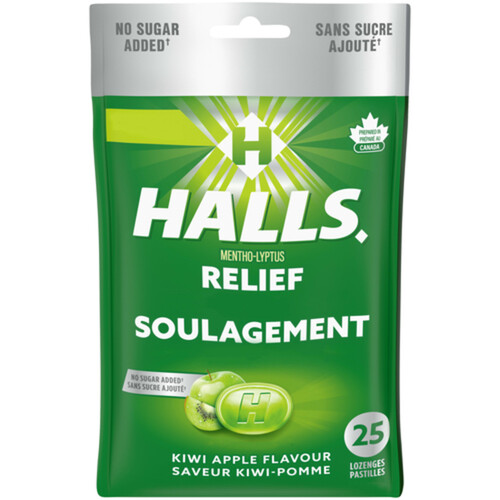 Halls Mentho-Lyptus Cough Drops Kiwi Apple Flavour No Sugar Added 25 Lozenges