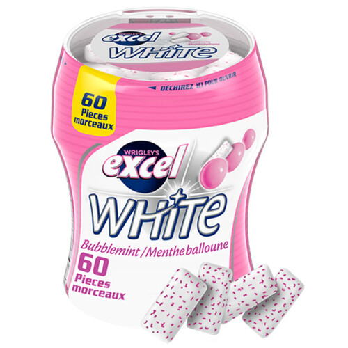 Excel White Bubblemint Teeth Whitening Chewing Gum 60 Pieces 1 Bottle