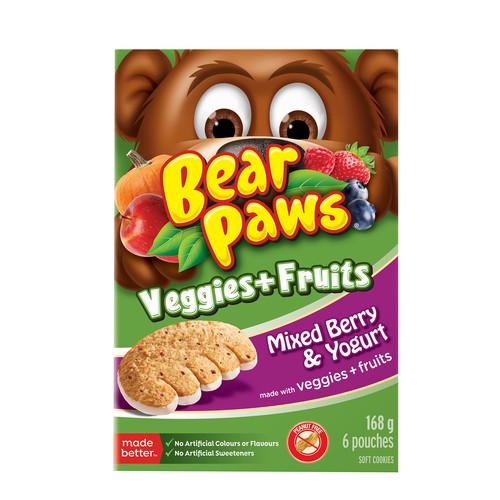 Dare Bear Paws Peanut-Free Cookies Veggies And Fruit Mixed Berry And Yogurt 168 g