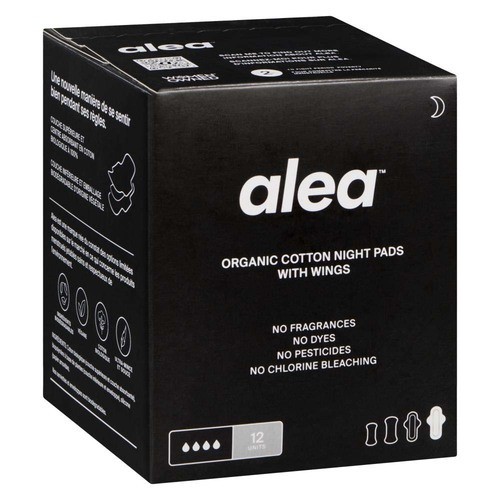 Alea Organic Cotton Night Pads With Wings 12 Count