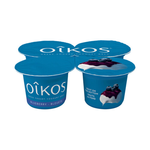 Oikos Greek Yogurt Blueberry Flavour Fruit on the Bottom 2% 4 x 100 g