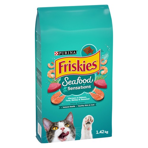 Friskies Seafood Sensations Dry Cat Food Tuna Salmon Shrimp Crab Seaweed 1.42 kg