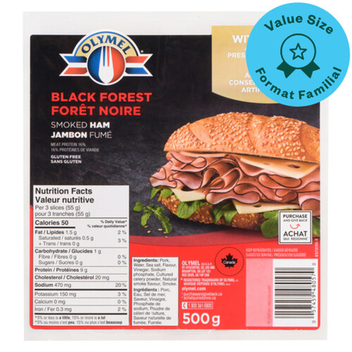 Olymel Gluten-Free Black Forest Shaved Ham Value Size 500 g