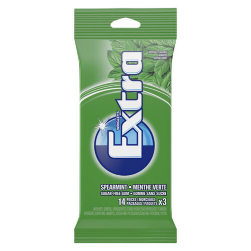 Wrigley's Extra Sugar-Free Chewing Gum Spearmint 14 Sticks 3 Packs