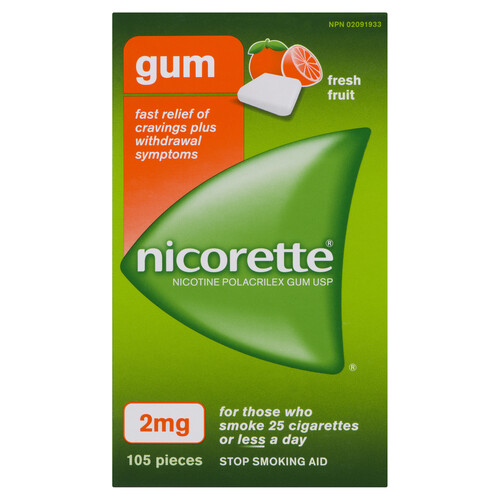 Nicorette Fresh Fruit Anti-Smoking Aid Gum 2 mg 105 Pieces