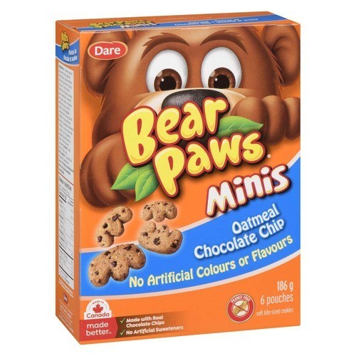Dare Bear Paws Soft Cookies Minis Oatmeal Chocolate Chip 6 Pouches 186 g