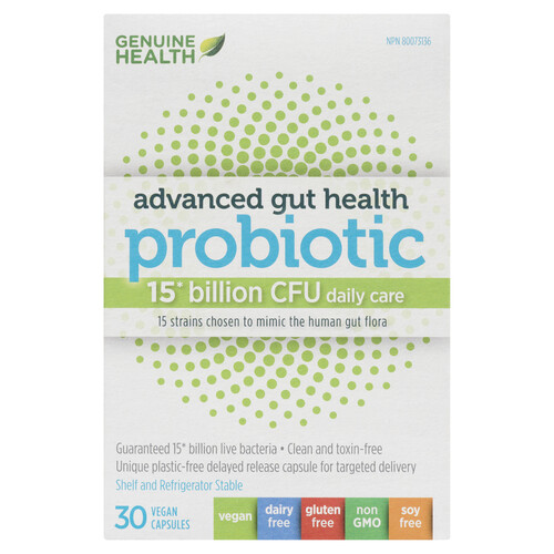 Genuine Health Vegan Capsules Gut Health Probiotic 15 Billion CFU 30 Count