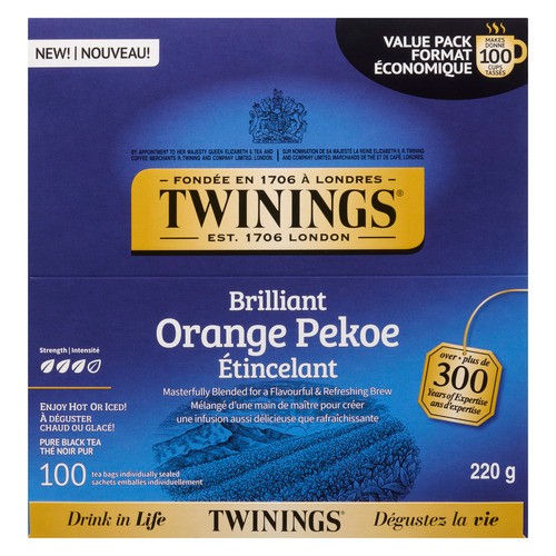 Twinings Black Tea Brilliant Orange Pekoe 100 Tea Bags 