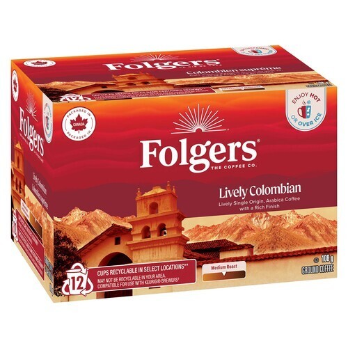 Folgers Coffee Pods Lively Colombian Medium Roast 12 K-Cups 108 g