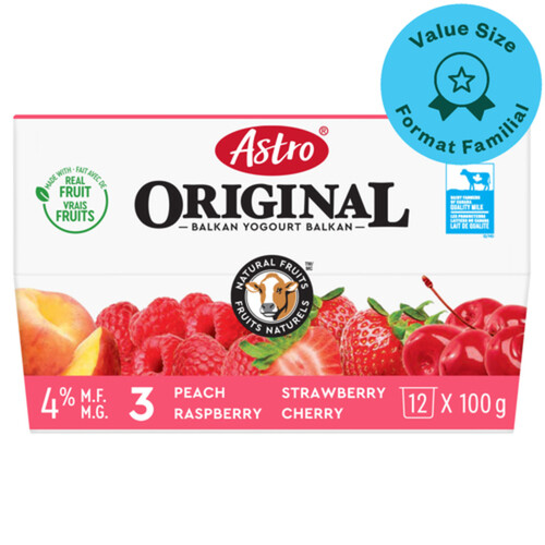 Astro Original 4% Yogurt Fruit Bottom Strawberry Raspberry Cherry Peach 12 x 100 g