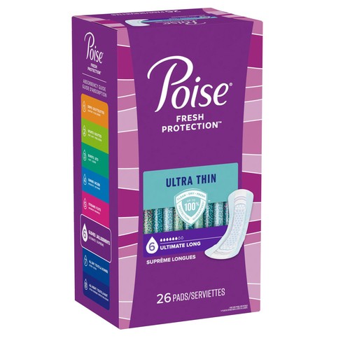 Poise Ultra Thin Pads Ultimate Absorbency Long Length 26 Count