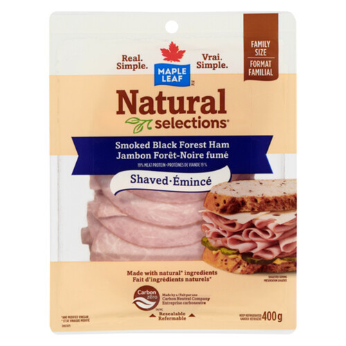 Maple Leaf Natural Selections Deli Shaved Smoked Ham Black Forest Family Size 400 g