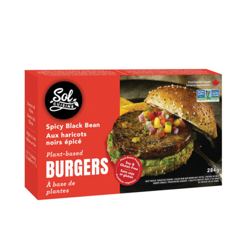 Sol Cuisine Frozen Vegan Burger Spicy Black Bean 284 g