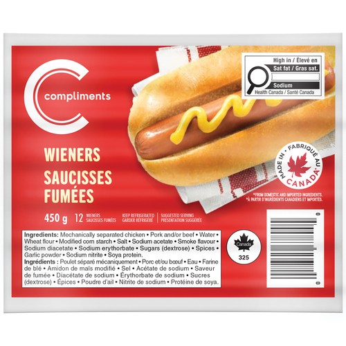 Compliments Sausages Wieners 12 Pack 450 g
