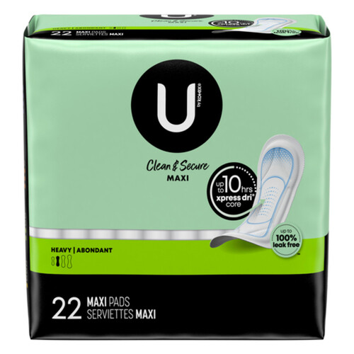 U by Kotex Clean & Secure Maxi Pads Heavy Absorbency 22 Count