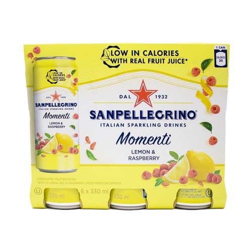 San Pellegrino Sparkling Water Lemon & Raspberry 6 x 330 ml (cans)