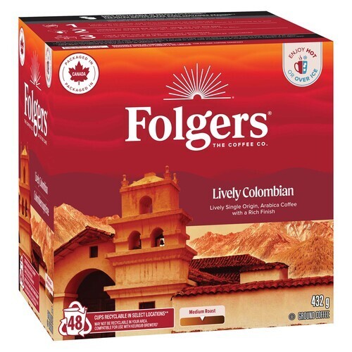 Folgers Coffee Pods Lively Colombian Medium Roast 48 K-Cups 432 g