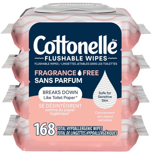 Cottonelle Fragrance Free Flushable Wet Wipes 4 Packs x 42 Wipes