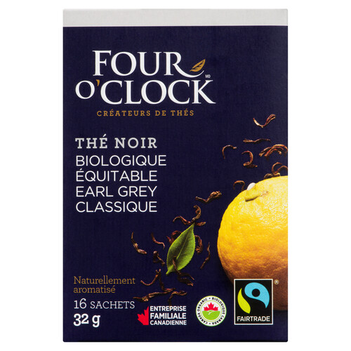 Four O'Clock Organic Black Tea Earl Grey Classic 16 Tea Bags