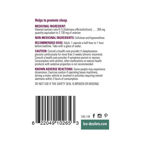 Léo Désilets Valerian Relaxation Capsules 90 Count