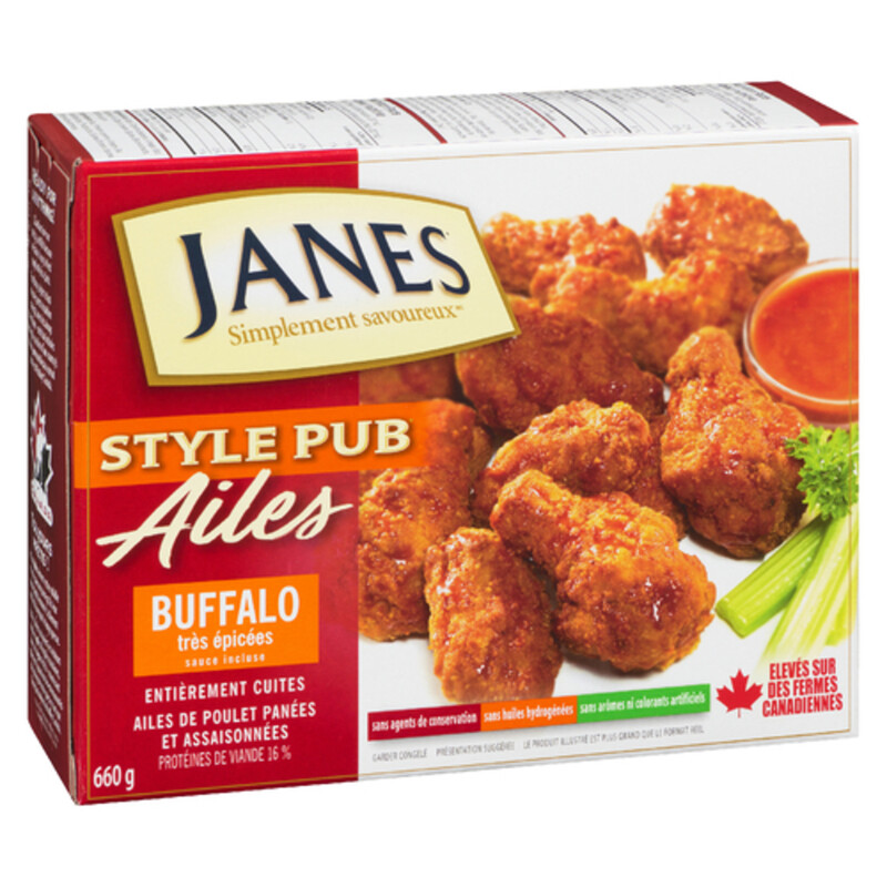 Janes Frozen Chicken Wings Pub Style Fully Cooked With Buffalo Sauce