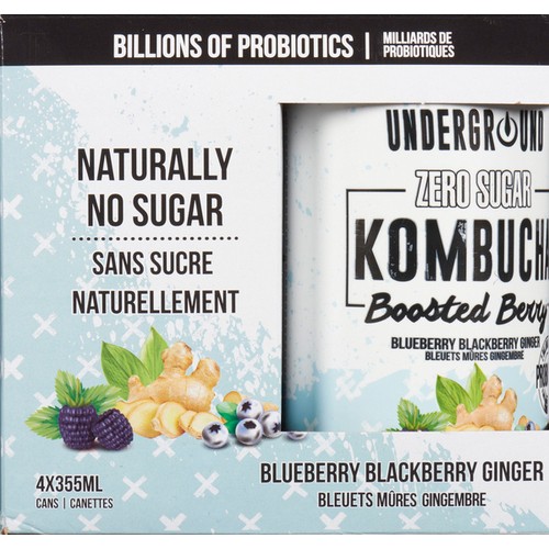 Underground Beverages Kombucha Boosted Berry 4 x 355 ml (cans)