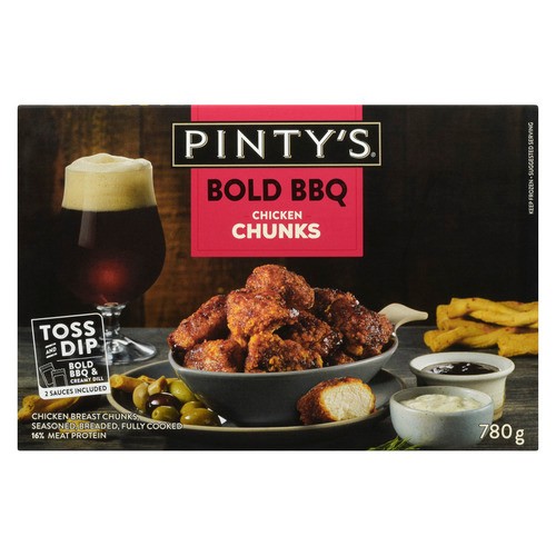 Pinty's Frozen Seasoned And Breaded Chicken Breast Chunks Bold BBQ 780 g