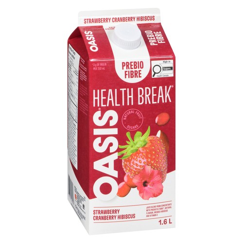 Oasis Health Break Juice Prebio Fibre Strawberry Cranberry Hibiscus 1.6 L