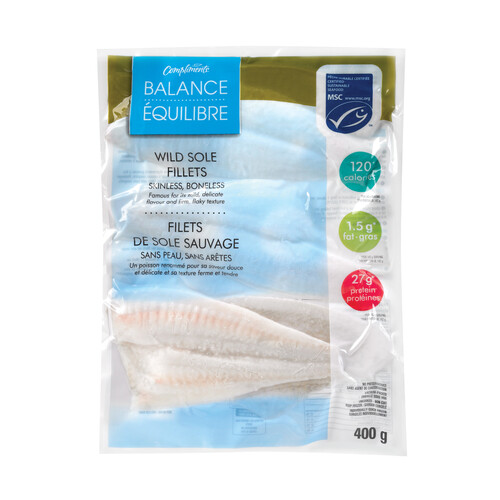 Compliments Balance Frozen Fillets Wild Sole Skinless Boneless 400 g