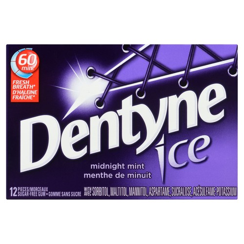 Dentyne Ice Gum Sugar Free Midnight Mint 12 Pieces