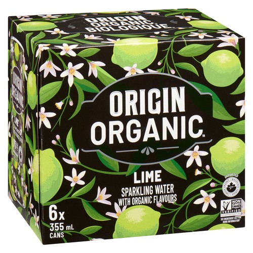 Origin Organic Sparkling Water Lime 6 x 355 ml (cans)