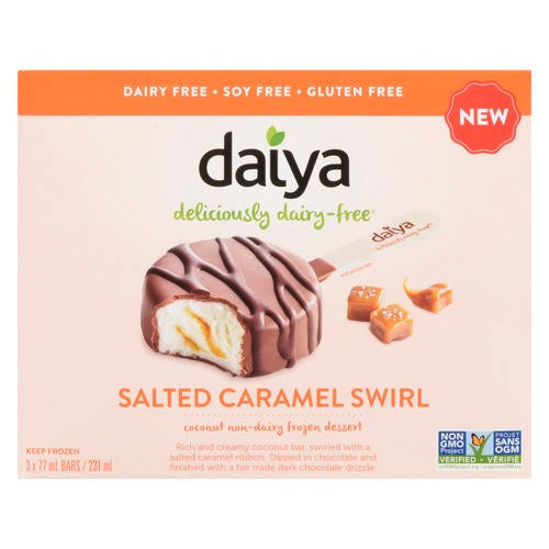 Daiya Dairy-Free Frozen Dessert Bar Salted Caramel Swirl 3 x 77 ml